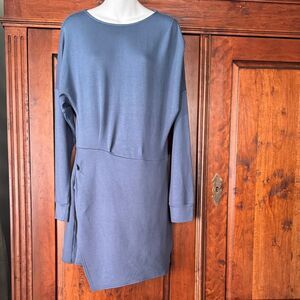 NWT Anthropologie Daily Practice Long-Sleeve Asymmetrical Blue Mini Dress Size M